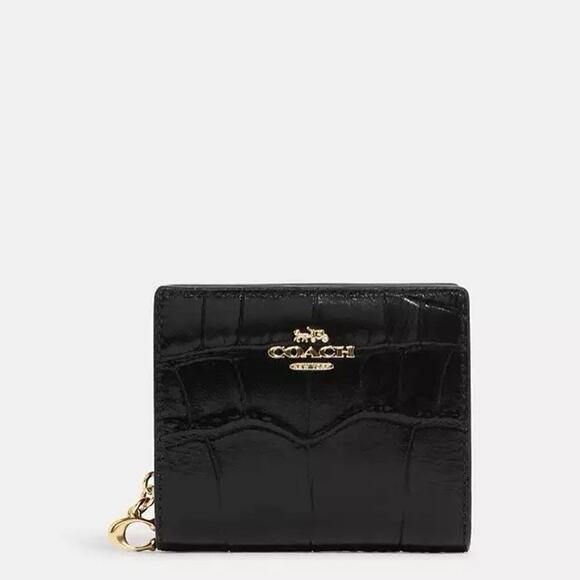 NWT Coach Snap Wallet In Crocodile-embossed leather C6092 Gold/Black - Picture 5 of 7